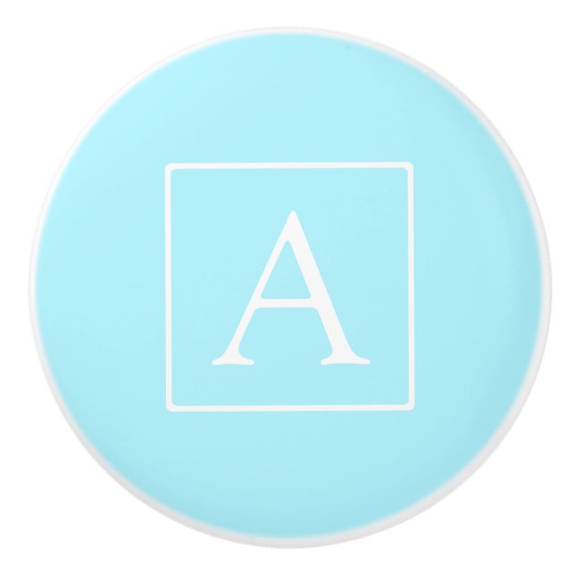 Bouton De Porte En Céramique Monogramme bleu ciel simple (Devant)