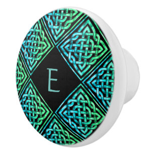Bouton De Porte En Céramique Monogramme Celtic Knot Blue Green Ceramic Knox