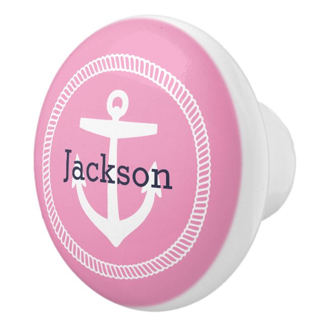 Bouton De Porte En Céramique Monogramme d'Ancre marine rose (Droite)