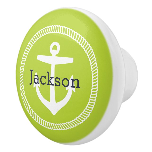 Bouton De Porte En Céramique Monogramme d'Ancre marine verte (Droite)