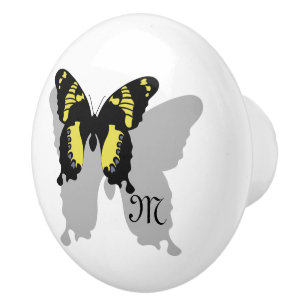 Bouton De Porte En Céramique Monogramme de l'ombre des papillons jamaïcains
