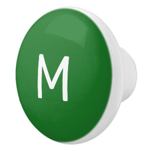 Bouton De Porte En Céramique Monogramme d'impression blanc minimaliste sur vert