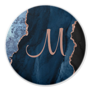 Bouton De Porte En Céramique Monogramme personnalisé Rose bleu chic Parties sci