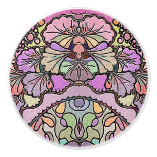 Bouton De Porte En Céramique Mosaïque de fleurs rose rose rose rose floral élég