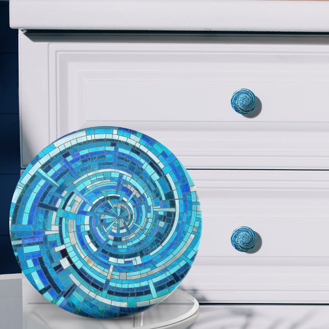 Bouton De Porte En Céramique Mosaïque de spirale bleue (Créateur téléchargé)