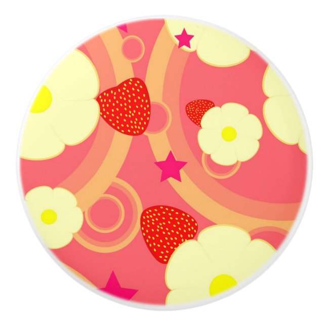 Bouton De Porte En Céramique Motif 2 de fraise (Devant)