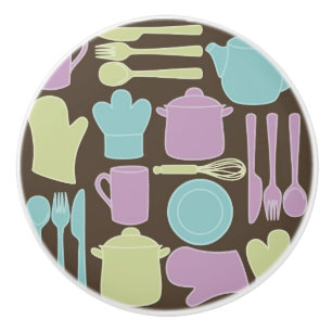 Bouton De Porte En Céramique Motif 2 d'ustensiles de cuisine
