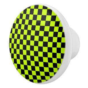 Bouton De Porte En Céramique Motif à carreaux vert acide et noir