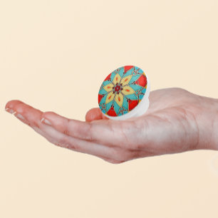 Bouton De Porte En Céramique Motif à fleurs en forme de verre émail - Turquoise