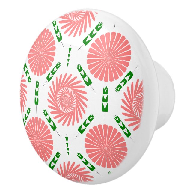 Bouton De Porte En Céramique motif aux fleurs roses (Droite)