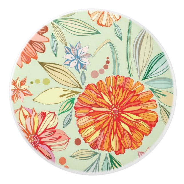 Bouton De Porte En Céramique Motif avec des asters (Devant)