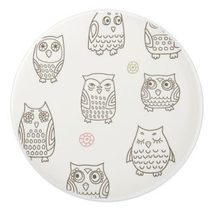 Bouton De Porte En Céramique Motif avec des hiboux