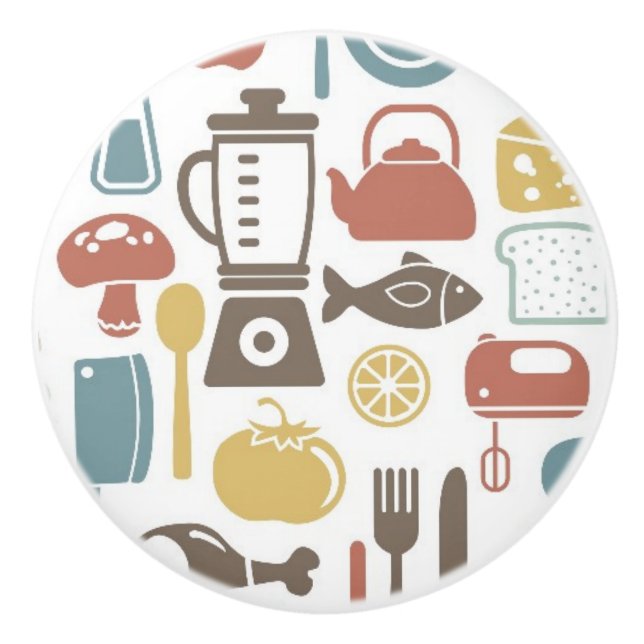 Bouton De Porte En Céramique Motif avec des icônes de cuisine (Devant)