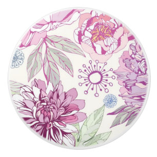 Bouton De Porte En Céramique Motif avec les fleurs roses