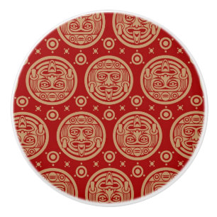 Bouton De Porte En Céramique Motif aztèque