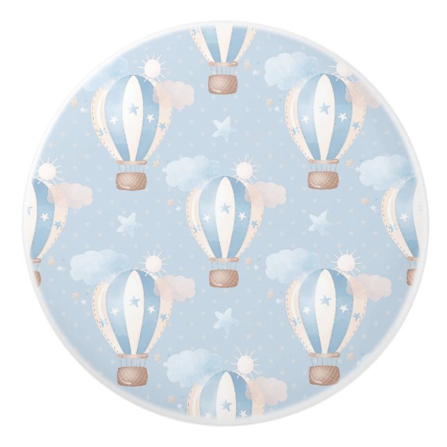 Bouton De Porte En Céramique Motif Ballons Bleus (Devant)