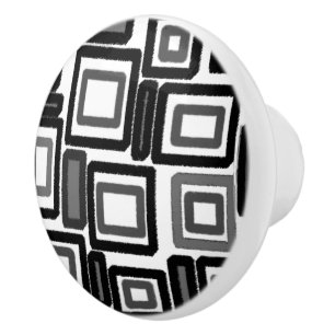 Bouton De Porte En Céramique Motif blanc gris-noir géométrique