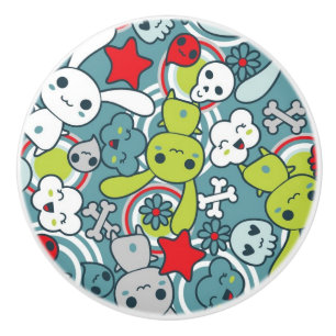 Bouton De Porte En Céramique motif bleu de kawaii