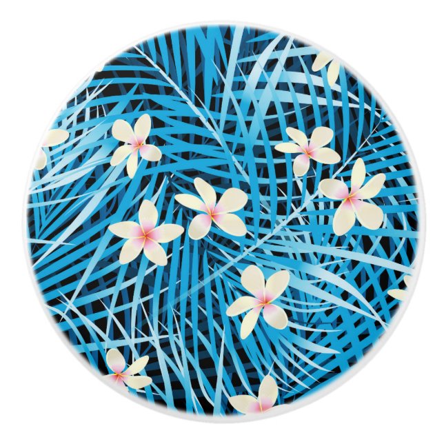 Bouton De Porte En Céramique Motif bleu de palmettes (Devant)