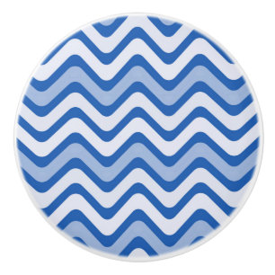 Bouton De Porte En Céramique Motif bleu ondulé