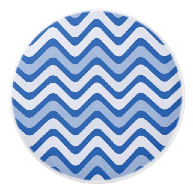 Bouton De Porte En Céramique Motif bleu ondulé (Devant)