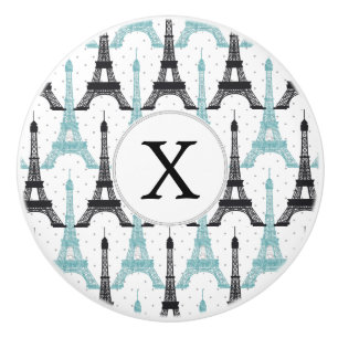 Bouton De Porte En Céramique Motif chic de Tour Eiffel d'Aqua de monogramme