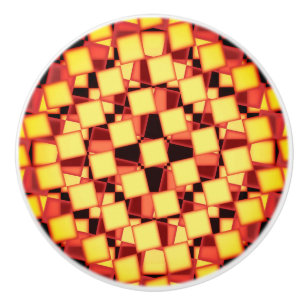 Bouton De Porte En Céramique Motif coloré rouge et jaune à damiers