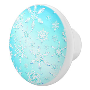 Bouton De Porte En Céramique Motif Crystal Snowflakes