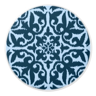 Bouton De Porte En Céramique Motif damassé Ikat - Indigo foncé et Bleu clair