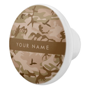 Bouton De Porte En Céramique Motif de camouflage du désert, Votre nom, Personna