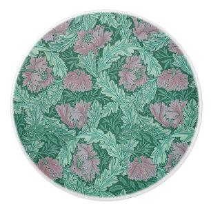 Bouton De Porte En Céramique Motif de couronne verte et rouge (par William Morr