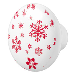 Bouton De Porte En Céramique Motif de flocon de neige, Flammes de neige rouges,