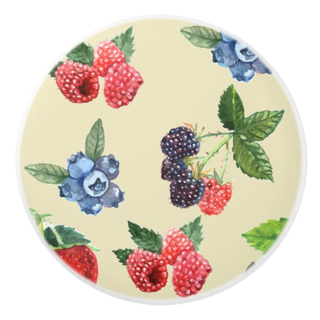 Bouton De Porte En Céramique Motif de framboise d'aquarelle (Devant)