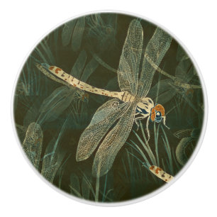 Bouton De Porte En Céramique Motif de libellules majestueux 