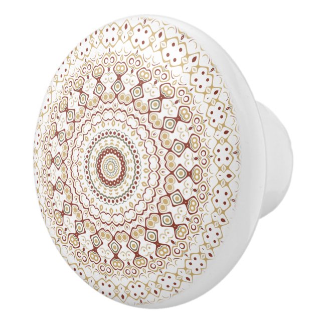 Bouton De Porte En Céramique Motif de mandala géométrique de ton de la Terre (Droite)