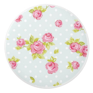Bouton De Porte En Céramique Motif de papier peint d'élégance des roses roses 4