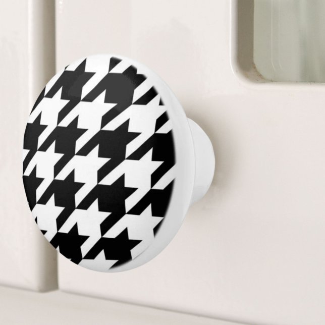 Bouton De Porte En Céramique motif de pied de (stylish geometric black white houndstooth pattern ceramic knob)