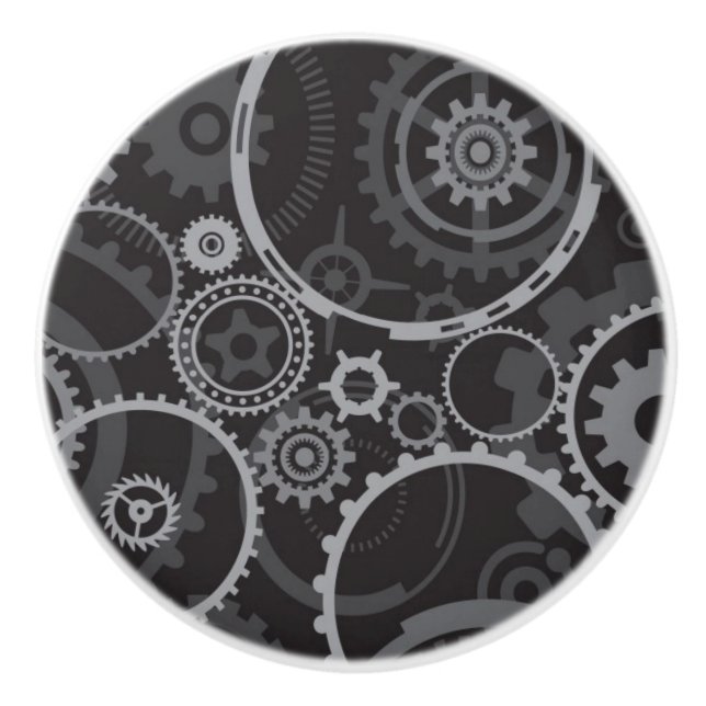 Bouton De Porte En Céramique Motif de roues dentées (Devant)