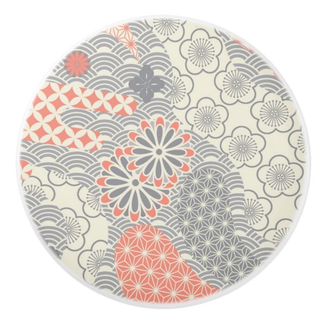 Bouton De Porte En Céramique Motif de style japonais. Illustration (Devant)