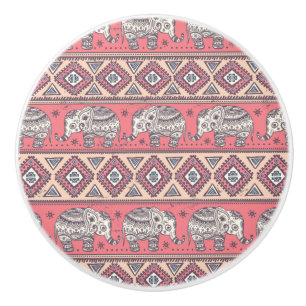 Bouton De Porte En Céramique Motif d'éléphant rose