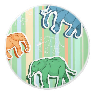 Bouton De Porte En Céramique Motif d'éléphant sur les rayures vertes