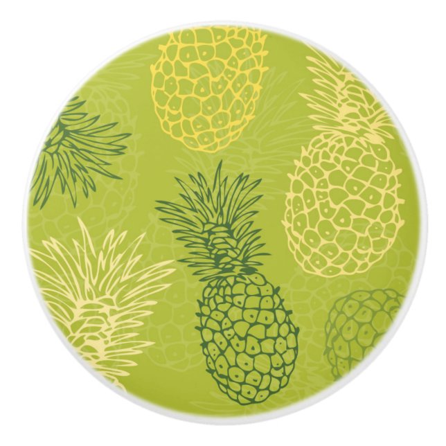 Bouton De Porte En Céramique Motif d'ensemble d'ananas sur le vert (Devant)