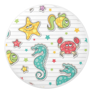 Bouton De Porte En Céramique motif des créatures de mer