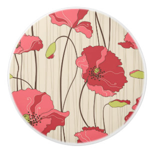 Bouton De Porte En Céramique Motif des Poppies rétro
