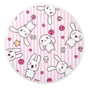 Bouton De Porte En Céramique motif des rayures kawaii