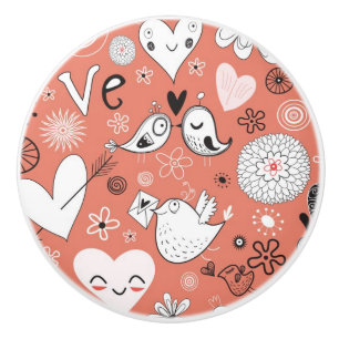 Bouton De Porte En Céramique Motif d'inséparables