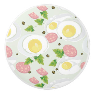 Bouton De Porte En Céramique Motif d'oeufs et de saucisse