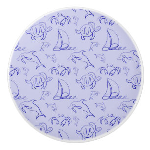 Bouton De Porte En Céramique Motif d'une ligne d'animal marin et voilier 