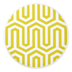 Bouton De Porte En Céramique Motif égyptien de Deco - or et blanc de moutarde