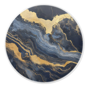 Bouton De Porte En Céramique Motif en marbre bleu foncé doré